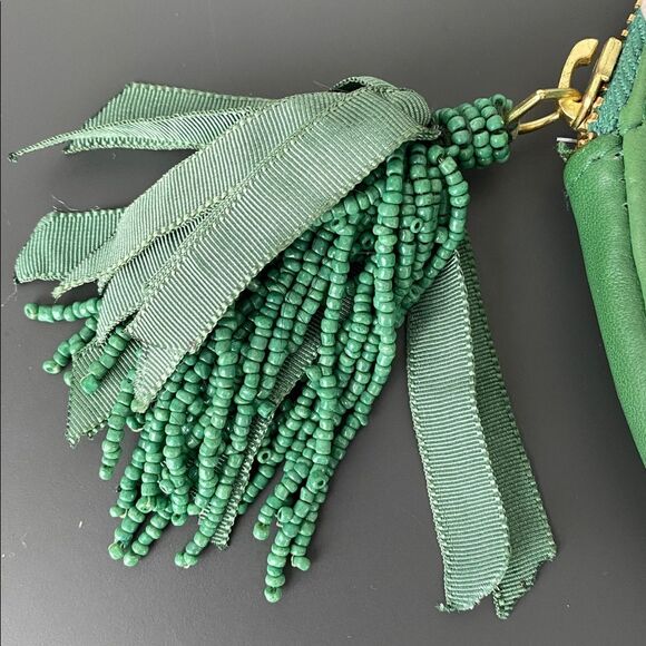 Anthropologie Monogram Green Floral Embellished Pouch NWT w/ defect Cottage Boho - Picture 4 of 11